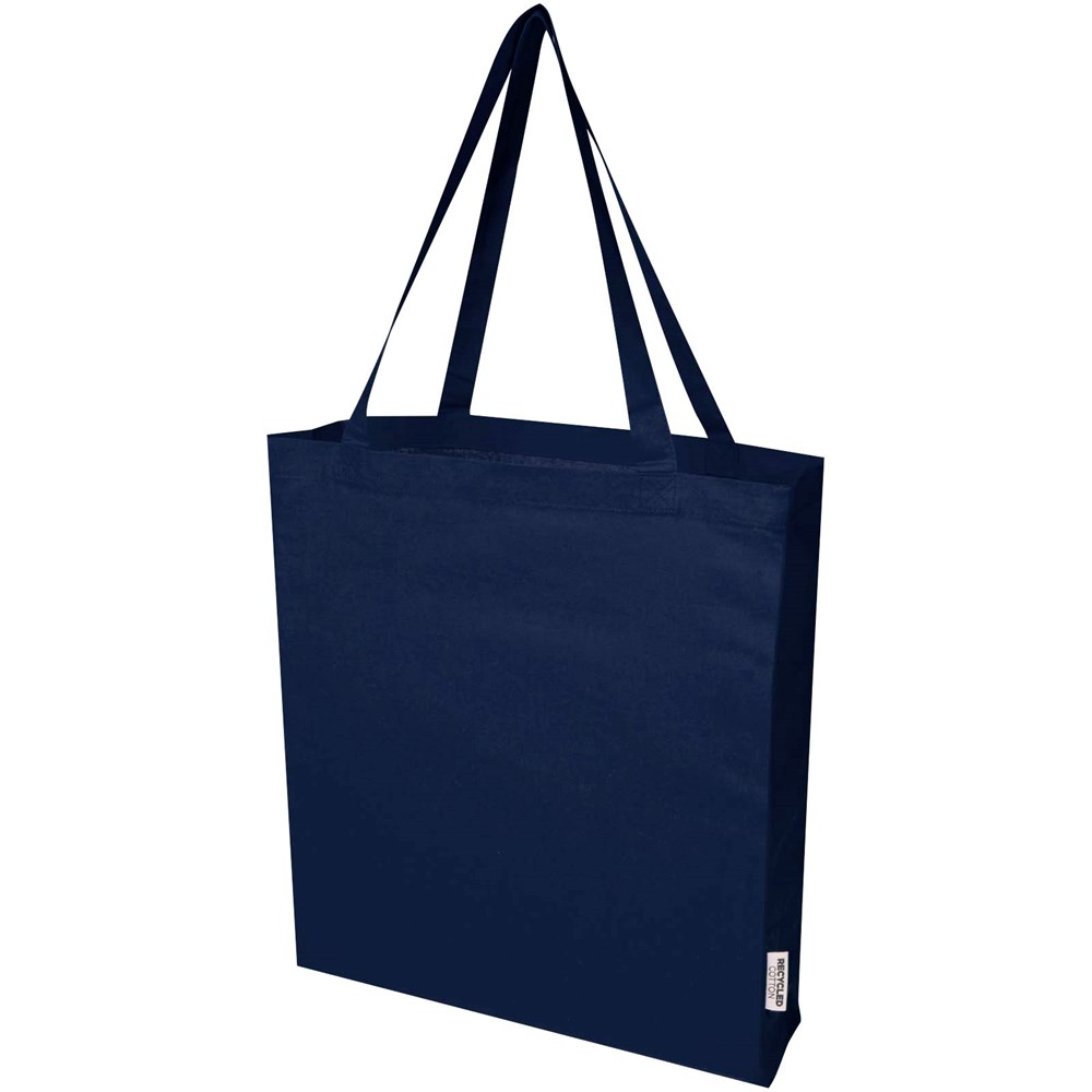 Madras 140 g/m² Baumwoll Tragetasche mit Seitenfalten aus GRS recycelter Baumwolle - navy
