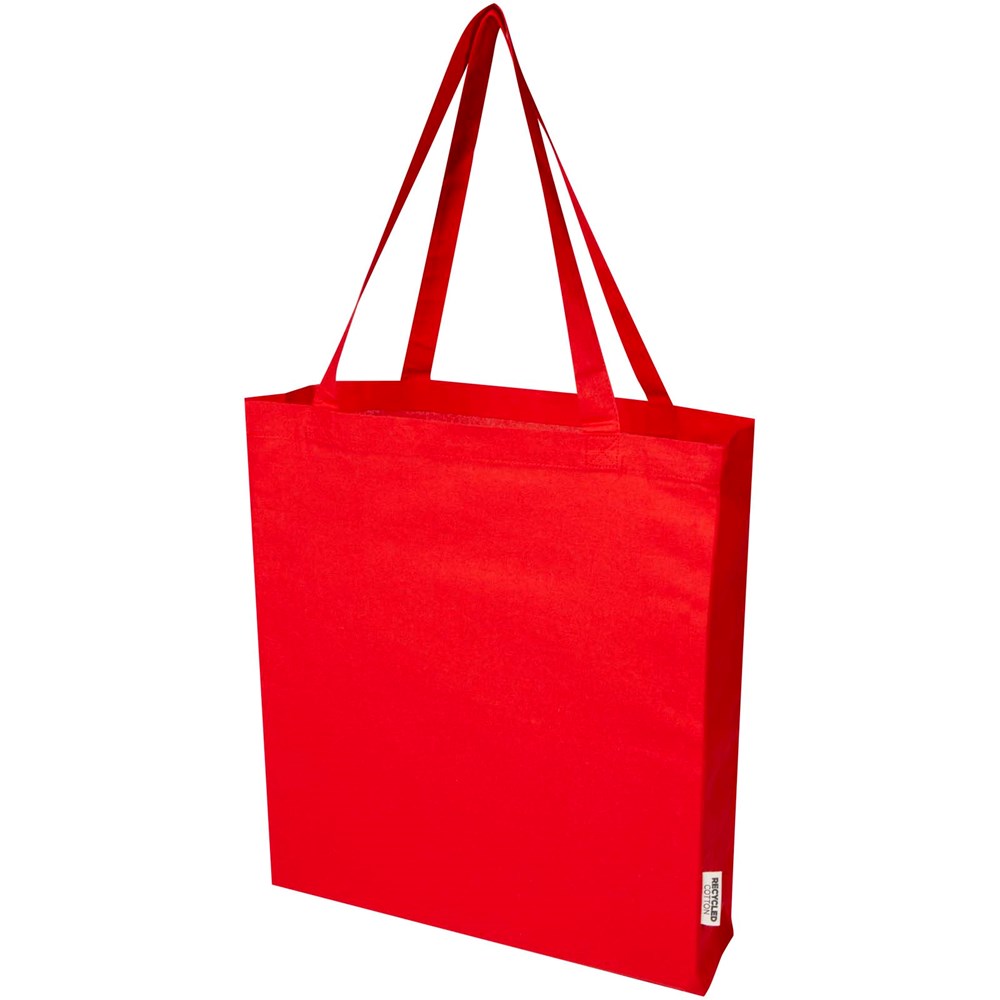 Madras 140 g/m² Baumwoll Tragetasche mit Seitenfalten aus GRS recycelter Baumwolle - rot