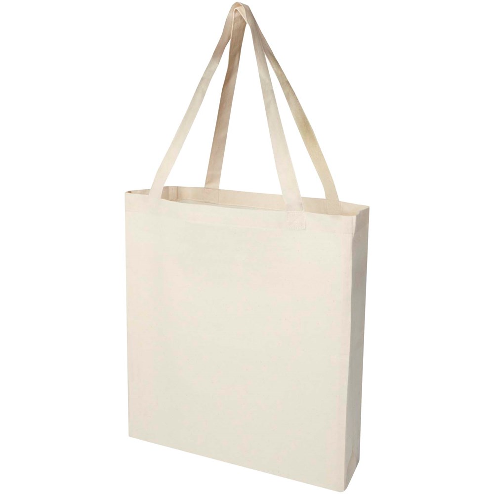 Madras 140 g/m² Baumwoll Tragetasche mit Seitenfalten aus GRS recycelter Baumwolle - natur